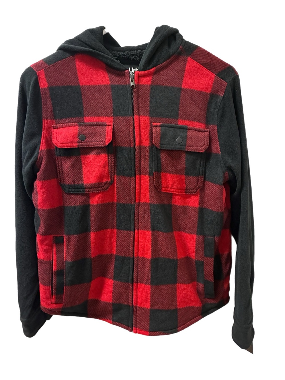 urban pipeline Red and Black Buffalo Plaid Hooded Zip Jacket Big Kid Size L